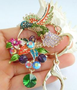 Keychains 3.54" Unique Animal Bird Hummingbird Keychain Multicolor Austrian Crystal Pendant K06385C6