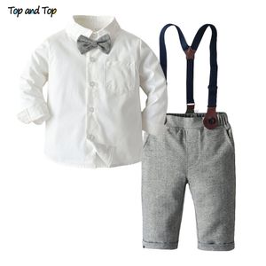 Kleidungssets Top und Top Mode Kinderkleidungssets Junge Gentleman Anzug Langarm Weiße Fliege HemdOveralls 2-teilige Kleidung Outfits Smoking 230110