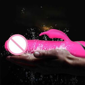 Skönhetsartiklar 7 Frekvens G Spot Rabbit Vibrator för kvinnor Dual Vibration Silicone Telescopic Rotating Massager Sexig Toy U1JD