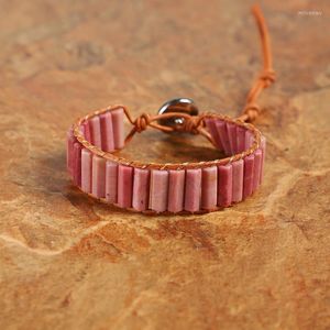 Strand Women's Bracelet Jewelry Natural Red Geometry Tube Bead Leather Bag Girlfriend Gift