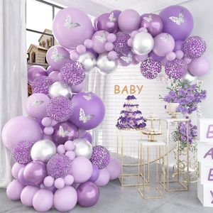 Andere dekorative Aufkleber Butterfly Purple Ballon Garland Arch Kit Geburtstagsfeier Babyparty Hochzeit Baloon Dekor 1st Vorräte 230110