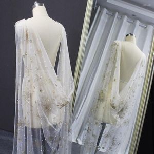 Avvolge Mantello da sposa con perle di lusso con polvere d'oro Coprispalle bolero lungo 3 metri per accessori da donna