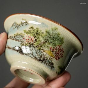 Чашки блюдцы керамическая открытие китайской ландшафтной стакана антикварная керамика красивая джингхенгеса для чайного набора чая для церемонии