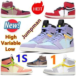 1 Switch High Chicago Basketball-Schuhe, austauschbare 1S Outdoor-Stiefel, niedrig, Schwarz, Braun, Hellrauch, Grau, Lila, Pulse, Neon, Weinrot, Herren, Damen, Leichtathletik, Luxus-Turnschuhe