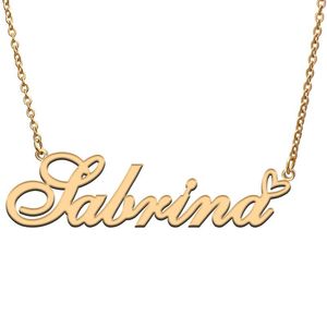 Pendant Necklaces Love Heart Sabrina Name Necklace For Women Stainless Steel Gold & Silver Nameplate Femme Mother Child Girls Gift