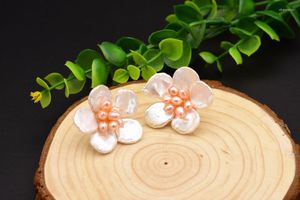 Stud Earrings Natural Baroque Pearl Handmade Flower 925 Silver