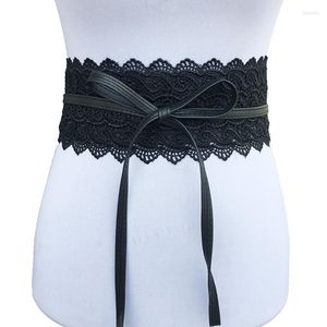 Bälten 2023 Black White Wide Corset Hollow Flower Belt Female Self Tie midjeband för kvinnor Bröllopsklänning Midjeband