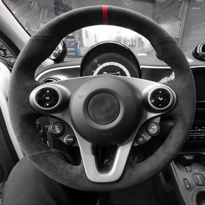 Coprivolante fai da te cucito a mano antiscivolo copertura auto in pelle scamosciata nera per Smart Fortwo Forfour 2023-2023 decorazione di interni