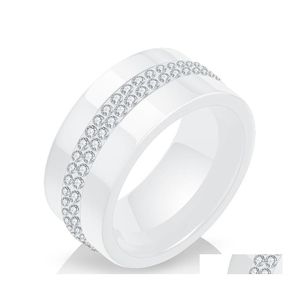 Pierścienie zespołowe Wysoka Qity Kobiety pierścionek biżuterii hurtowo czarno -biały prosty styl comly kryształowy ceramika dla 1045 t2 Drop dostawa OTWMF
