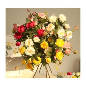 Flores decorativas grinaldas 5 Cabe￧a de seda de cabe￧a Rose Rose Artificial Longo Pl￡stico Pl￡stico Rota de Casamento C￭dhar