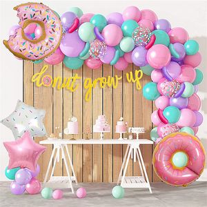 Andra dekorativa klistermärken 80st Donut Candy Balloons Garland Arch Kit Pink Purple Aqua Blue Balloon för Baby Shower Girl's Birthday Wedding Party Decor 230110