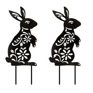 Påskfest kanin trädgårdsdekorationer stav svart kanin gård konst gräsmatta utomhus uteplats heminredning