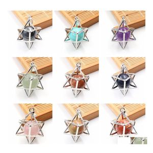 Pendant Necklaces Eight Pointed Star Necklace 3D Geometry With Natural Stone For Men And Women Drop Delivery Jewelry Pendants Dhg3W