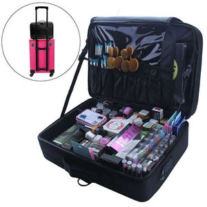 Cosmetic Bags Cases Plus size three-layer set trolley makeup box dresser and kit can put curling stick 230110