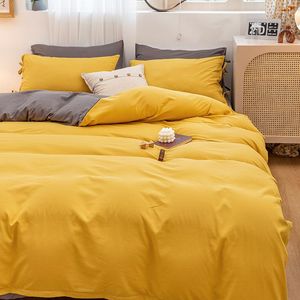 Bedding Sets Yellow Duvet Cover Set 3pcs Modern Farmhouse Colour Stripe Bed King Size With Zipper Closure Corner Ties