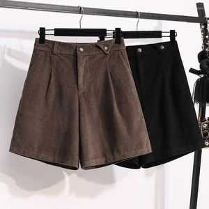 Damen Shorts 5XL Plus Size Cord Frauen Vintage Lose Hohe Taille Breites Bein Gerade Harajuku Stil Lässige Kurze Hose C7955