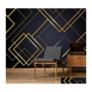 Wallpapers Custom 3D Po Wallpaper Golden Lines Creative Geometric Mural Bedroom Living Room Sofa Tv Background Wall Papers Home Deco Dh0Hm