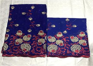 Fabric Royal Blue Dubai Fabrics 100 Cotton Lace African Voile z kamieniami dla kobiet Soft Dry 5 2yardlotfabric7685806