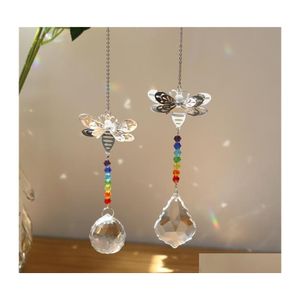 Garden Decorations Metal Bee Crystal Suncatcher Pendant Colorf Beads Hanging Drop For Outdoor Indoor Window Wedding Chandelier Diy D Dhx1L