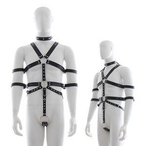 Beauty Items Men Lingerie Chastity Belt Clothing For Gay Bondage Bdsm Restraint Pu Leather Neck Collar Bodysuit Harness sexy Toys Costume