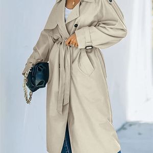 Kurtki damskie kurtki podwójnie piersi długa kobieca płaszcz klasyczny ruszt lapowy wiatrakowy płaszcz z paskiem jesiennym streetwear 221102