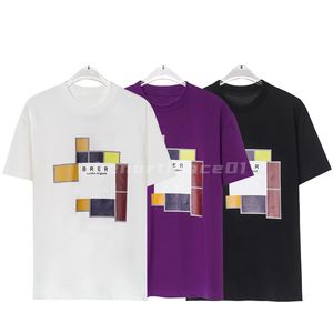 T-shirt masculina de marca de moda de marca contrastante estampa de letras quadradas gola redonda manga curta t-shirt solta de luxo top preto branco roxo tamanho asiático S-2XL