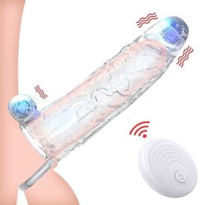 Giocattoli sessuali Massaggiatore Telecomando Prodotto per l'ingrandimento vibrante del pene Giocattoli riutilizzabili per uomini Coppie Vibratore a manica