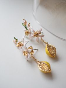 Stud Earrings French Retro Forest Style Lemon Bouquet Natural Pearl Ear Studs Clip Tassel