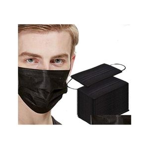 Designer Masks 50Pc Black Face Mouth Protective Mask Disposable Filter Earloop Non Woven In Stock Drop Delivery Home Garden Housekee Dh4Xr