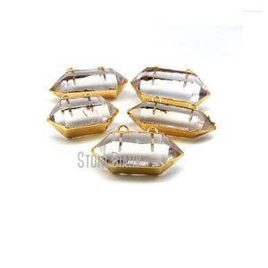 Pendant Necklaces PM13829 Clear Crystal Copper Double Point Hexagonal Prism Hole Charms Pendants Gold Plated Jewelry