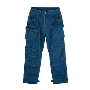 Mäns jeans Herrmodelastbyxor med flera fickor överdimensionerade hiphop -denimbyxor Löst passande taktiska arbetskläderbottnar