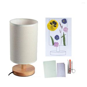 Lâmpadas de mesa Flores prensadas Sombra NightStand Lights Tabelas Night Lâmpada mesa de linho de linho de linho de linho de linho de luz Tipo 4