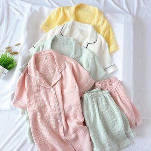 Kvinnors sömnkläder Kvinnor Summer Cotton Plain Multi Colors Kortärmade shorts Pyjamas Home Suit White Pink Yellow Green Pijamas Women