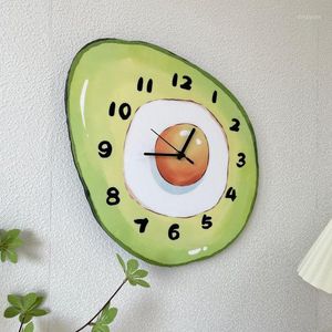 Wall Clocks Green Avocado Fruit Cartoon Clock Fashion Watches Living Room Home Decor Kids Gift