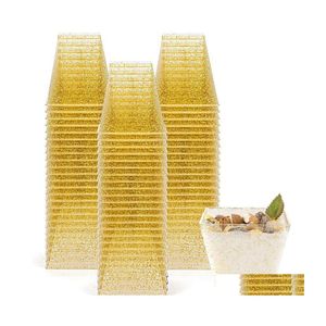Eng￥ngskoppar Straws STS 50st 60 ml 2oz ￥teranv￤ndbar plastdel Glitter Trapezoidal dessert Mini Food Container f￶r Jelly Drop Dhfro