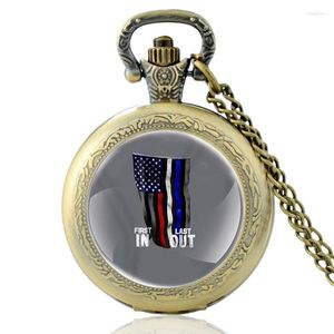 Pocket Watches American Flag Vintage Quartz Watch Men Women Pendant Necklace Hours Chain Clock Gifts