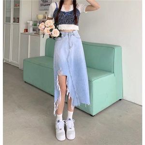 Skirts Midi Skirt With Side Slit Denim Woman Fashion 2023 Skort For Women Vintage Clothing Retro Gothic Clothes Preppy Style Y2kSkirts