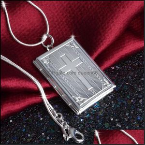 Pendant Necklaces 925 Sterling Sier Square Shape Carve Cross Locket Po Necklace Lovers Charms Gift Drop Delivery Jewelry Pendants Otjpc