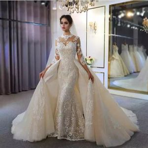 Mermaid Bridal Gowns Long Sleeves Modest Country Western Women Modest Custom Made Wedding Dresses Vestido de novia Plus Size Detachable Train