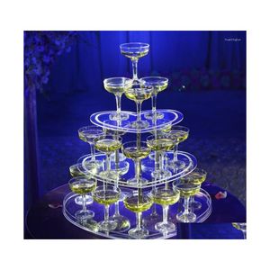Other Event Party Supplies Acrylic Champagne Tower Stand Wedding Celebration Birthday Threelayer Heartshaped Wine Table Cup 50Cm D Dhepq