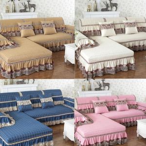 Stol täcker europeisk stil soffa säte vardagsrum fyra säsonger universal kombination linnet spets tyg icke-halk kunglig ärm täcke handduk
