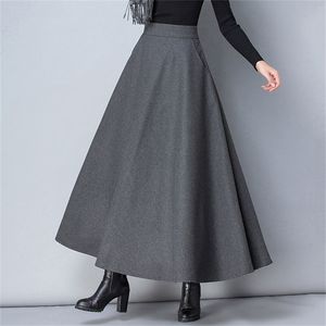 Röcke Winter Frauen Lange Woolen Rock Mode Hohe Taille Grundlegende Wolle Weibliche Casual Dicke Warme Elastische ALine Maxi O839 DGF 230110