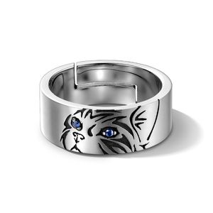 Trendy Schnitzerei Katze Tier Ringe Thai Silber Damen Party Ring Großhandel Schmuck für Frauen Weihnachtsgeschenke verblassen nie