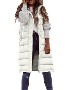 Gilet da donna Cappotto in cotone Donna senza maniche Gilet leggero sottile lungo sottile con cappuccio Autunno Inverno Moda Temperamento Bianco S-5XL Cappotti 230111