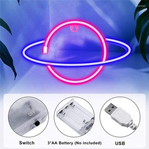 Night Lights 2023 LED Neon Lamp Elliptical Planet Shaped Sign Light Battery Powered Home Decorative Wall For Party Room Lighting