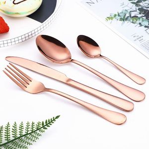 Dinnerware Sets 4pcs Rose Gold Set Kitchen Fork Coffee Spoon Knive Cutlery Stainless Steel Luxury Tableware Silverware