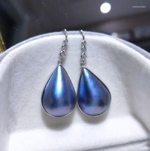 Boucles d'oreilles à un paire une paire bleue South Sea Mabe Pearl Drop 12 16 mm S925 Perles en gros FPPJ