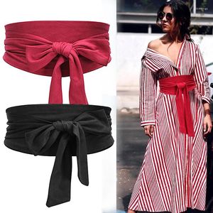 Belts Aecibzo 9 Colors Suede Waist Wide Corset Cinch Dress Cummerbunds Bowknot Self Tie Wrap Around Obi Band