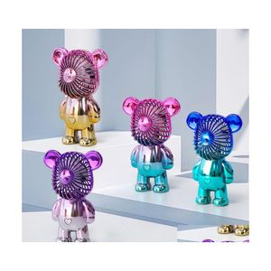 Party Favor Cube Bear Shaped Usb Mini Fan Rechargeable Bundles Handheld Electroplating Bears Outdoor Creative Desktop Mute Charging Dh2Sn