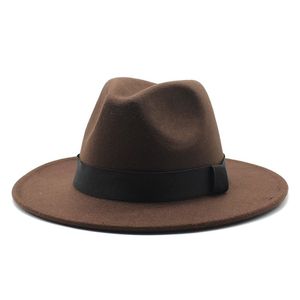 Fedora Şapkaları Erkekler için Düz ağzına kadar yün resmi şapka kemer Panama Cap Kadın Modaya uygun caz kış bahar sonbahar gündelik moda aksesuarları siyah kırmızı kahverengi